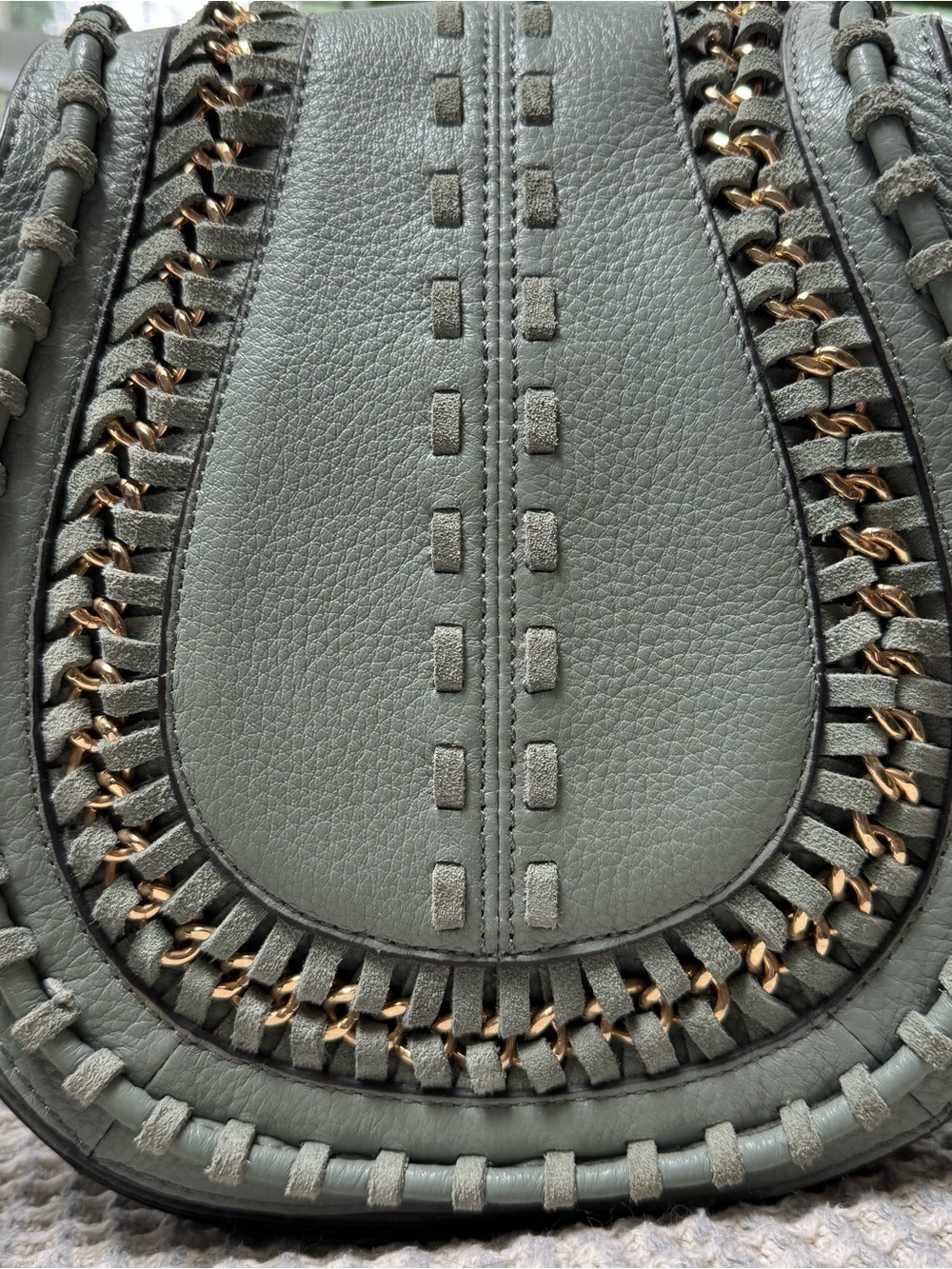 Women's Leather Crossbody Bag in Sage Green - Picture 3 of 9
